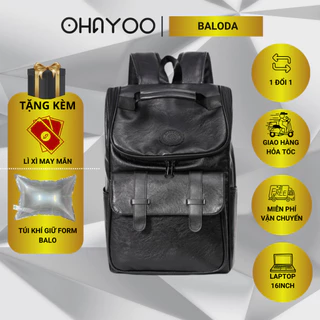 Ohayoo Balo da nắp hộp thời trang mix du lịch phong cách Hàn Quốc, cặp da PU chống nước đi học, đi làm laptop 16inch