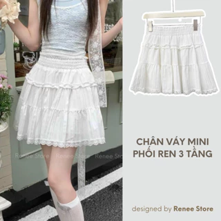 Chân váy xoè cạp chun viền ren có lót trong, váy dáng ngắn 3 tầng phong cách ulzzang Renee Store - V611