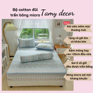 Bộ ga gối cotton đũi trần bông hình quả trám Tamy Decor tặng vỏ gối ôm không có chăn đủ các size chất liệu mềm mát