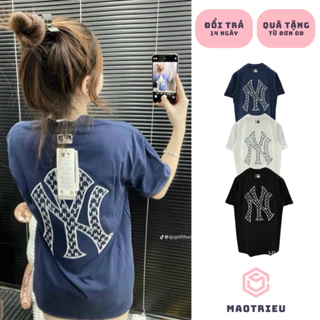 Áo thun nữ MLB logo NY in lưng - Áo phông nữ form rộng cổ tròn vải cotton khô phong cách streetwear hot trend brand KMG