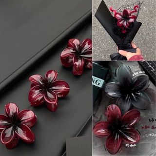 Kẹp tóc hoa sứ bộ đôi hắc ám màu đỏ đen, màu xám đen size to 8cm phong cách y2k cho nữ