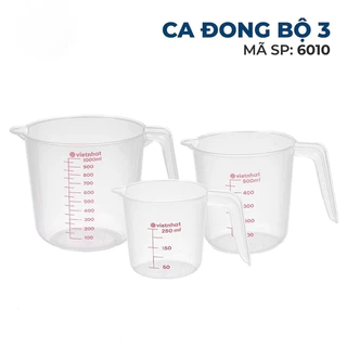 Cốc Đong Ca Đong Bằng Nhựa Trong Suốt Nhựa Việt Nhật Có Chia Vạch 250ml, 500ml, 1000ml