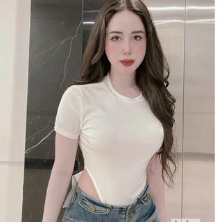 Châm Anh Nguyễn Áo Bodysuit khoét eo cộc tay chất thun tăm nhiều màu