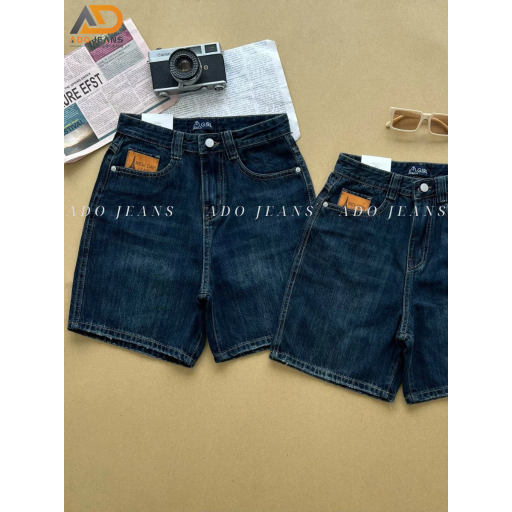 Quần short Jeans nữ cạp cao dáng suông basic chuẩn form tôn dáng -chất Jeans bò dày mịn đẹp có bigsize