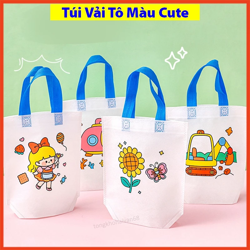 Túi vải tô màu DIY sáng tạo chủ đề nhân vật hoạt hình, thiết kế đơn giản tiện dụng quà tặng trải nghiệm dã ngoại cho bé