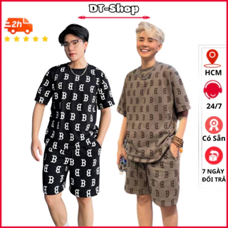 [ SALE SẬP DÀN ] Đồ bộ quần áo hè nam nữ cộc tay unisex nam nữ form rộng in phối cực nét chữ B chất nỉ da cá chân cua