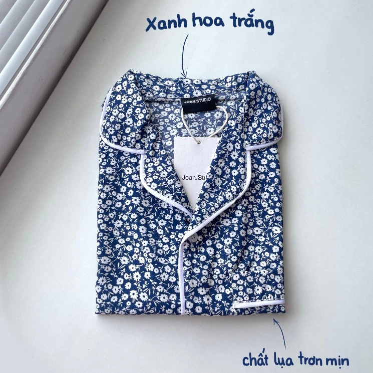 Đồ Ngủ JOAN.STUDIO Bộ Ngắn, Họa Tiết Hoa Nhí, Chất Liệu Lụa Lạnh Cao Cấp, Không Bị Bóng, Giặt Máy Không Nhăn