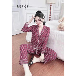 Pijama tay dài quần dài lụa mango cao cấp hàng thiết kế Size M-XL-2XL-3XL-4XL