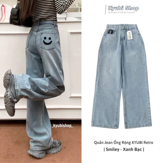 Quần jean nữ ống rộng Smiley phong cách Retro Ulzzang (Có Bigsize) - Quần baggy suông Kyubi