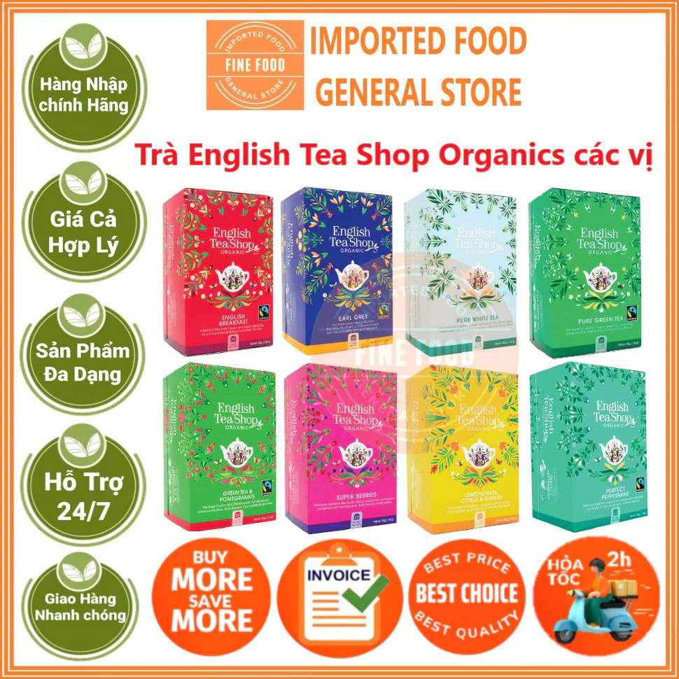 Trà túi lọc hữu cơ organic English Tea Shop (hàng Anh) nhiều vị
