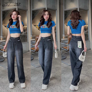 Baggy Jeans Ống Rộng Nữ Phối Viền Túi