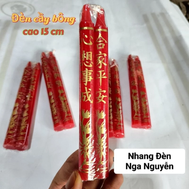Đèn cầy vẽ nhũ vàng/Cặp nến bông cao 15 cm