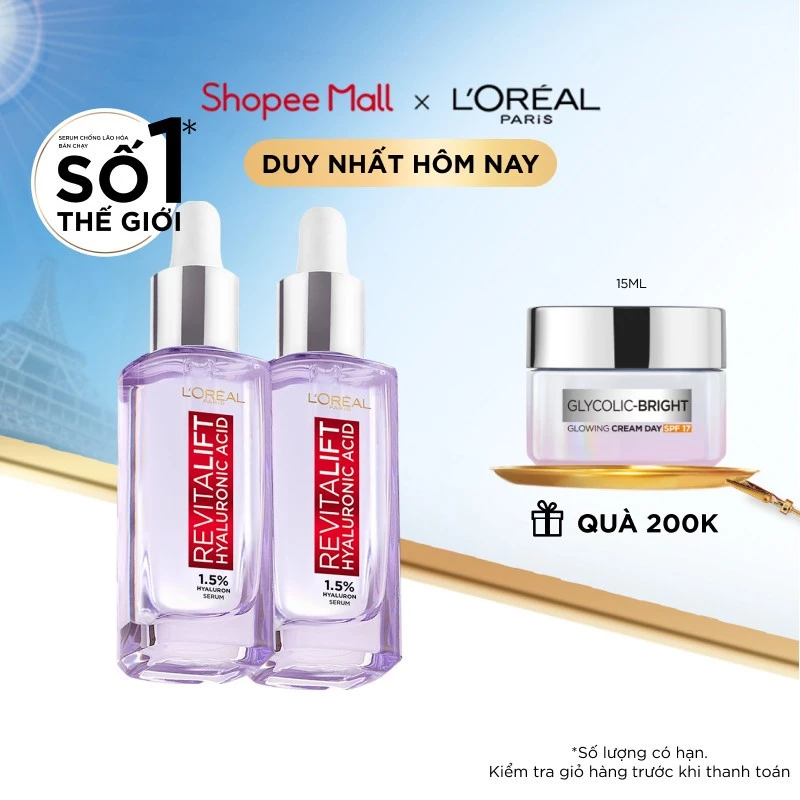 Serum siêu cấp ẩm & giảm nếp nhăn L'Oreal Paris Revitalift Pure Hyaluronic Acid 1.5% (30ml ) DƯỠNG CHẤT CĂNG MƯỚT- Pome1