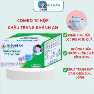 Khẩu trang y tế Khánh An 4 lớp kháng khuẩn hộp 50 cái dùng một lần không sù lông