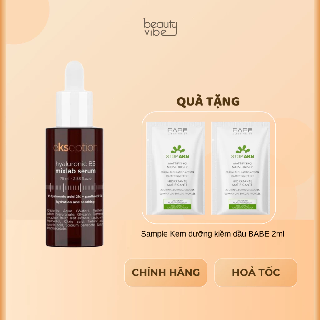 Hàng CTY - Serum B5 kết hợp HA làm dịu da, giảm đỏ Ekseption 75ml - Tặng 02 sample Kem dưỡng BABE