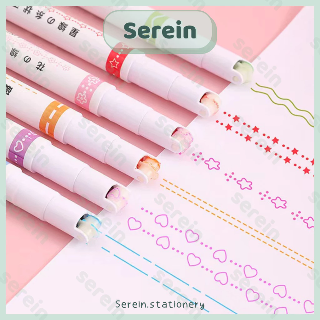 Bút highlight đầu lăn họa tiết SEREIN set 6 bút highlight đánh dấu nhiều màu văn phòng phẩm phong cách Hàn Quốc