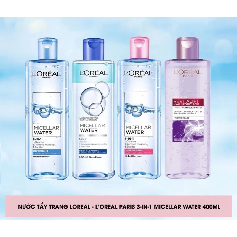 Nước Tẩy Trang Loreal Làm Sạch Tươi Mát, Dưỡng Ẩm Cho Da Dầu L'Oreal 3-in-1 Micellar Water 400ml