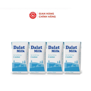 Lốc 4 hộp Sữa Tươi Tiệt Trùng Dalatmilk 110ml có đường/ít đường