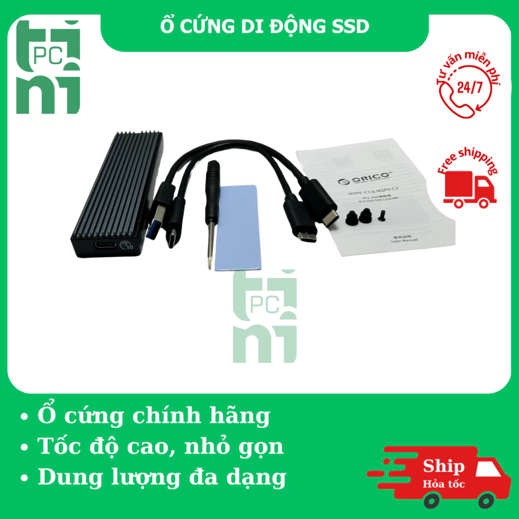 Ổ Cứng SSD Di Động Orico M2 NVMe SATA 5Gbps/10Gbps Tháo Máy Tốc Độ Truyền Tải Cao