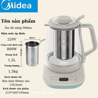 Ấm đun nước Midea 1,5L kèm lõi lọc 12 thực đơn tốt cho sức khỏe,lõi lọc di động lớn 80ml,khung inox chống gỉ