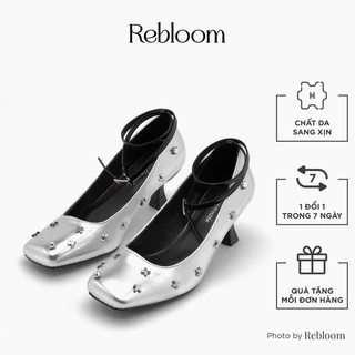 Giày cao gót Rebloom - Giày nữ mũi vuông gót nhọn cao 5cm 2 bản màu bạc, đen phối charm siêu xinh dành cho nữ