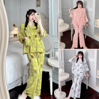 Bộ ngủ nữ pijama lụa Mango Freesize 40-75kg