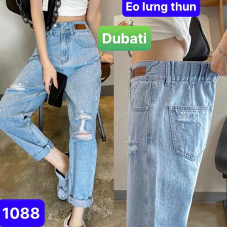 QUẦN BAGGY JEANS NỮ RÁCH LƯNG CHUN ĐAI DA PHONG CÁCH HÀN QUỐC SANG CHẢNH - DUBATI FASHION