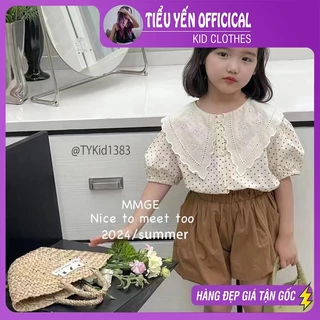 Quần áo trẻ em, Quần áo hè bé gái phong cách Hàn, áo sơ mi thô chấm bi và quần bí nâu cho bé 9-25kg S1383 | Tiểu Yến KID