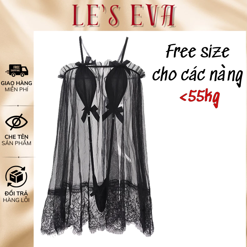 Đồ lót sexy, Váy ngủ 2 dây phối ren siêu sexy xẻ ngực xẻ đáy gợi cảm quyến rũ 5413 - LESEVASTORE