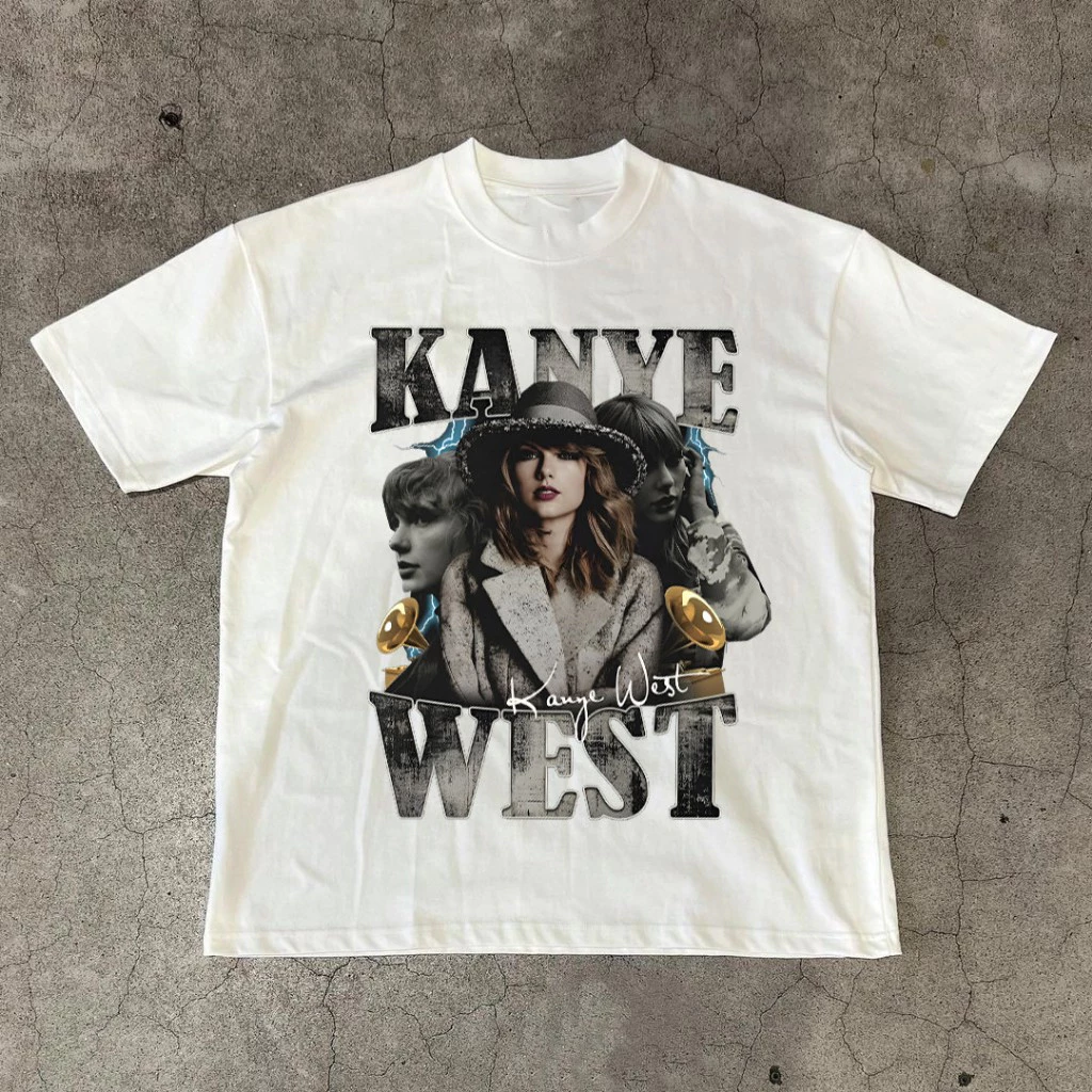 Áo thun unisex nam nữ taylor swift x kayne west form oversize chất liệu 100% cotton cao cấp 250gsm bo cổ dày dặn