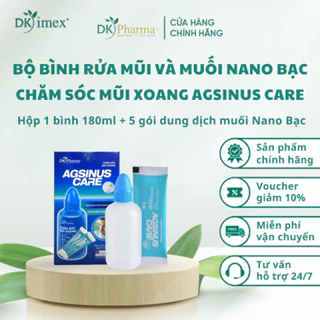 Bộ bình rửa mũi và muối Nano Bạc chăm sóc mũi xoang Agsinus Care - Phòng chống viêm mũi, nghẹt mũi - 1 bình + 5 gói muối