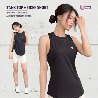 Bộ đồ thể thao nữ tập gym yoga áo Tank Top đen mix quần Rider pearl Today U Wear