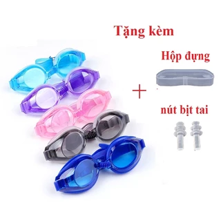 Kính Bơi Trẻ Em chất liệu silicon cao cấp - Mắt Kính Chống Tia UV cho trẻ 4-12 tuổi kèm hộp đựng và nút bịt tai