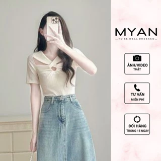 MYAN DESIGN Áo Thun Nữ Cổ Trụ Cổ Trụ Vạt Chéo Tay Cộc Vải Xốp Nhũ Nhăn Sang Trọng Điệu Đà Avn062309