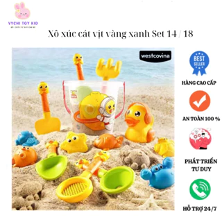 Xô xúc cát vịt vàng xanh Set 14 / 18 Món Đồ Chơi Đi Biển Cho Bé