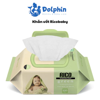 khăn ướt Ricobaby Green Hàn Quốc cao cấp chuẩn xanh tự nhiên, mềm mịn và an toàn cho làn da của trẻ sơ sinh 100 tờ 1 gói