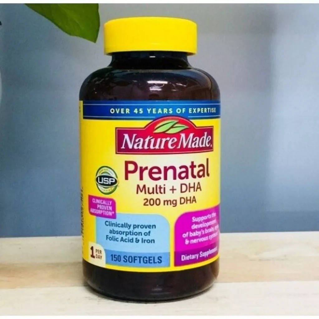 Nature Made Prenatal Folic Acid + DHA - Vitamin tổng hợp cho bà bầu của Mỹ, 150 viên