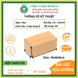 DACO Hộp Nắp Đối 16x8x8 cm Combo 30-50 Hộp Carton Thời Trang Hộp Carton Shipcod Đóng Hàng - DK160808