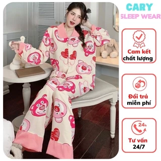 Bộ ngủ áo dài quần dài pijama mặc nhà thu đông CARY