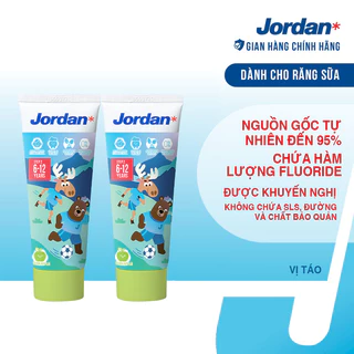 [Combo 2 tuýp] Kem đánh răng cho trẻ em 6-12 tuổi vị táo Jordan Step 2, 75g/tuýp