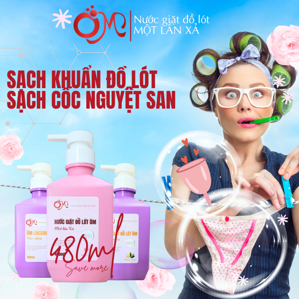 Nước giặt quần chip sinh học ÔM 480ml vệ sinh phụ nữ đồ lót sạch sẽ công nghệ nano bạc