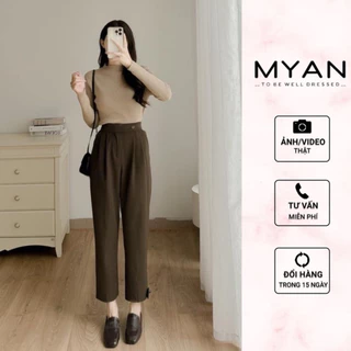 Quần baggy basic nữ cạp cao trousers lưng chun khuy lệch MYAN DESIGN Q122204 (5169)