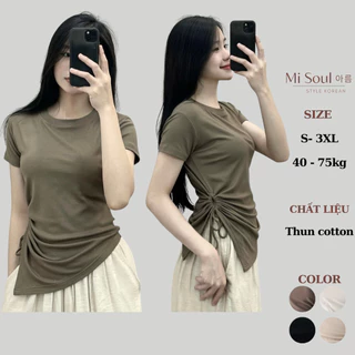 Áo Thun Khoét Bên Eo Vạt Nhọn MiSoul BigSize, Áo Cộc Tay Rút Eo Dây BigSize -  A09