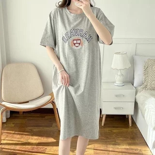 (45-70kg) váy bầu Bigsize dáng suông hàng QC 2 màu be,xanh in hình lạ mắt