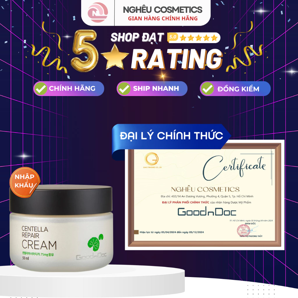 Kem Dưỡng Rau Má Goodndoc Cấp Ẩm Phục Hồi Thải Độc Làm Sáng Da Centella Repair Cream Hàng Nhập Khẩu Chính Hãng