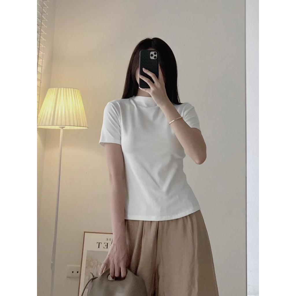 Áo thun cao cổ tay ngắn Áo thun cộc tay cổ cao dáng basic form ôm body Aocolo228_P0K10 247store