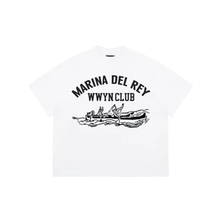 Áo thun WWYNSTU BOXY TEE marina del rey tee black / white cotton 250GSM