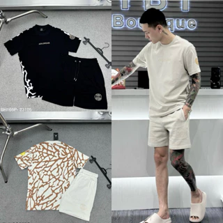 Bộ đồ nam cộc tay mặc hè JD cotton thêu chữ ngực logo PSG đùi phối in loang sau lưng cao cấp BH166P