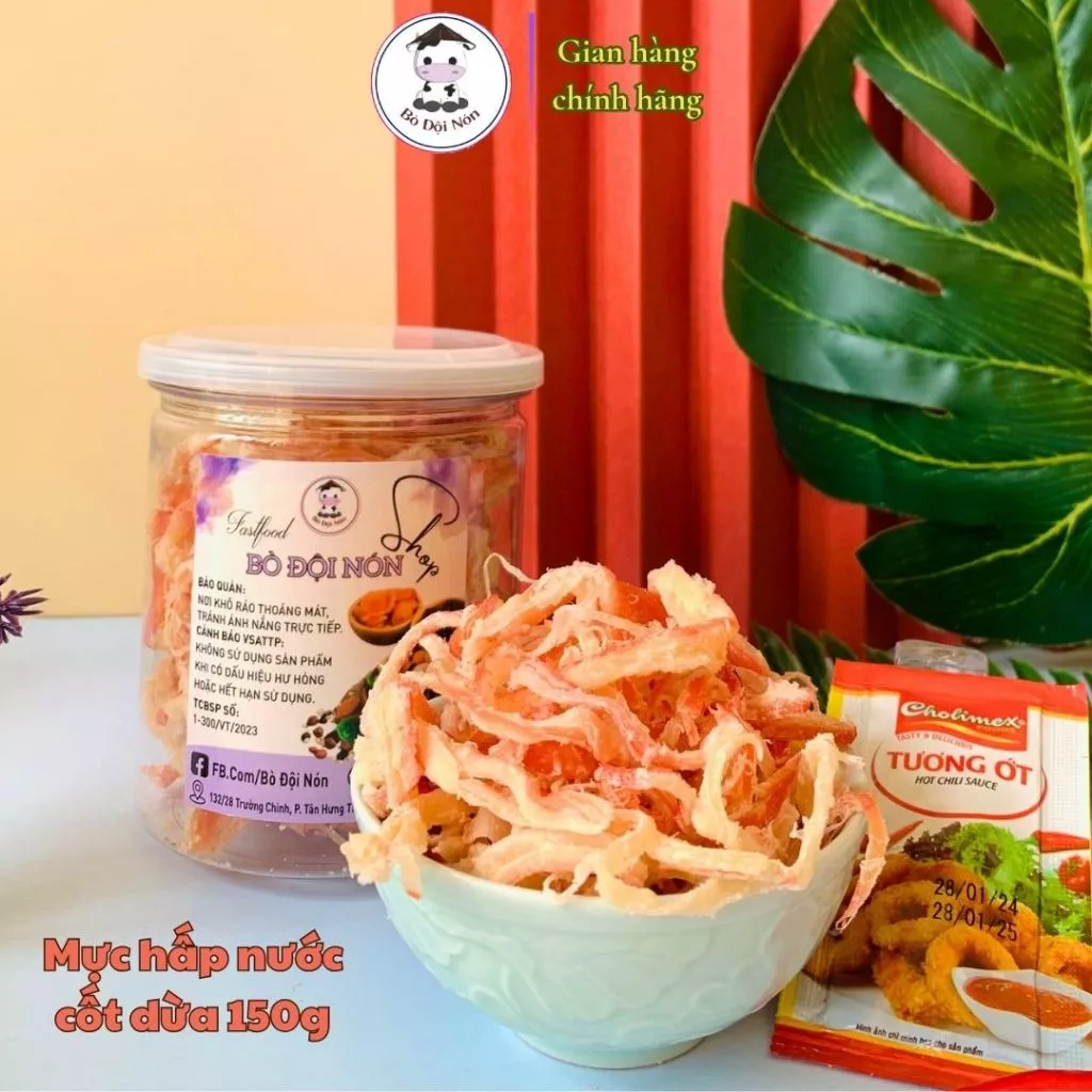 150G Mực Xé Sợi Hấp Nước Cốt Dừa Bò Đội Nón