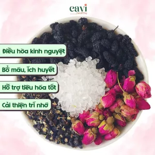 Trà Ích Huyết Bổ Máu, Trà Dưỡng Nhan Bổ Huyết, Trà Hắc Kỷ Tử, Dâu Tằm, Hoa Hồng Đà Lạt